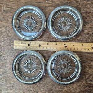 Vintage Silverplated Glass Coasters Set of 4 Starburst Sunburst Hong Kong 4"